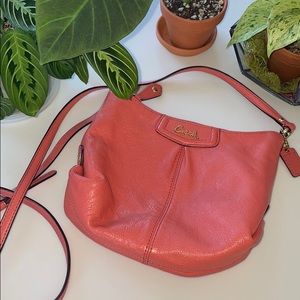 Coral Coach leather crossbody